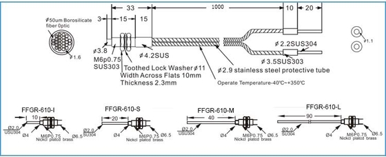 O sensor ótico da fibra de vidro M6 de alta temperatura difunde a fibra 350C ótica de detecção de 80mm