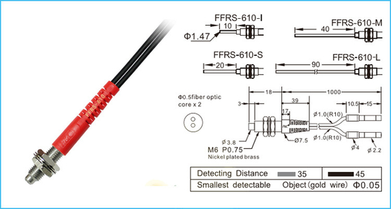 Fibras óticas de detecção plásticas reflexivas do sensor R10 35-45mm da fibra ótica M6