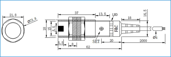 interruptor fotoelétrico 40cm de detecção do sensor do Através-feixe Retro-reflexivo difuso de 12Vdc 18mm