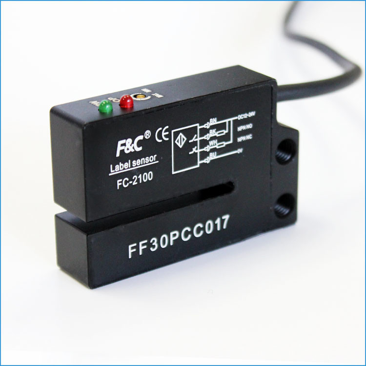 sensor ótico da etiqueta da forquilha dos fios de 12-24VDC NPN NO.NC 4 com Potentionmeter